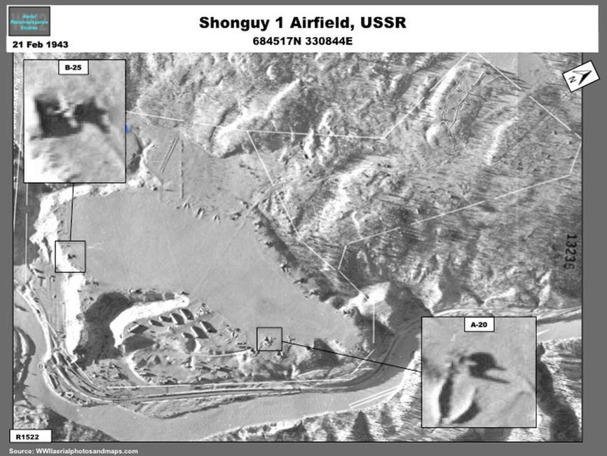 Aerial photo of  Soviet "Ice" Airfield at Lake Kamenskoye, in March 1944