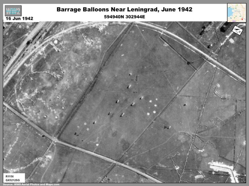 Aerial photo  of Barrage Balloons Near Leningrad in June 1942