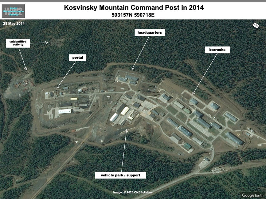satellite image of The Kosvinsky Mountain Command Post in May 2014