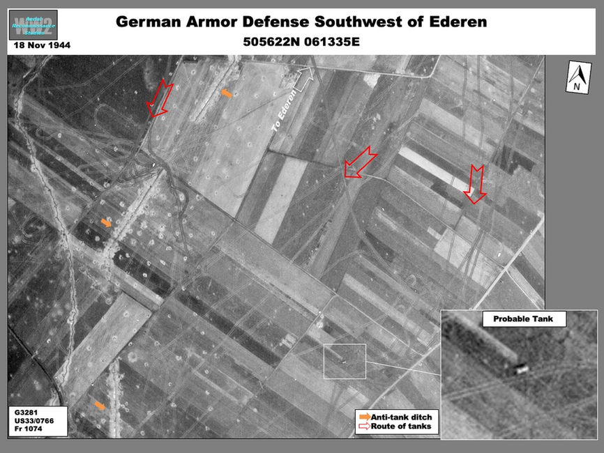 aerial photo of U.S. Army Roer River Offensive: German Armor Deployed Near Ederen 