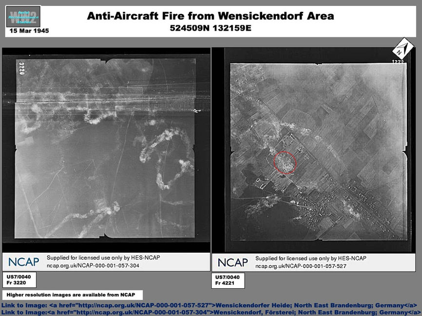 aerial photo of Anti-Aircraft sites Firing on reconnaissance aircraft, March 1945 