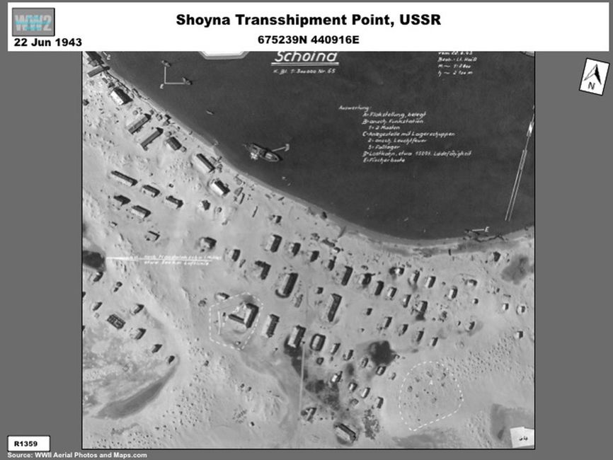 Aerial photo Lend-Lease Transshipment area at Shoyna, USSR