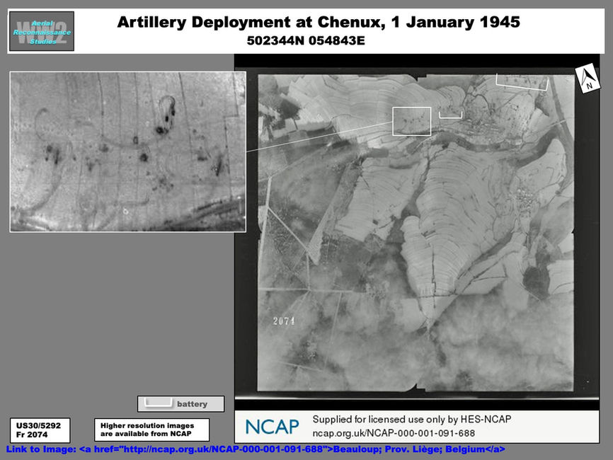 aerial photo of Artillery Deployment at Chenux, 1 January 1945