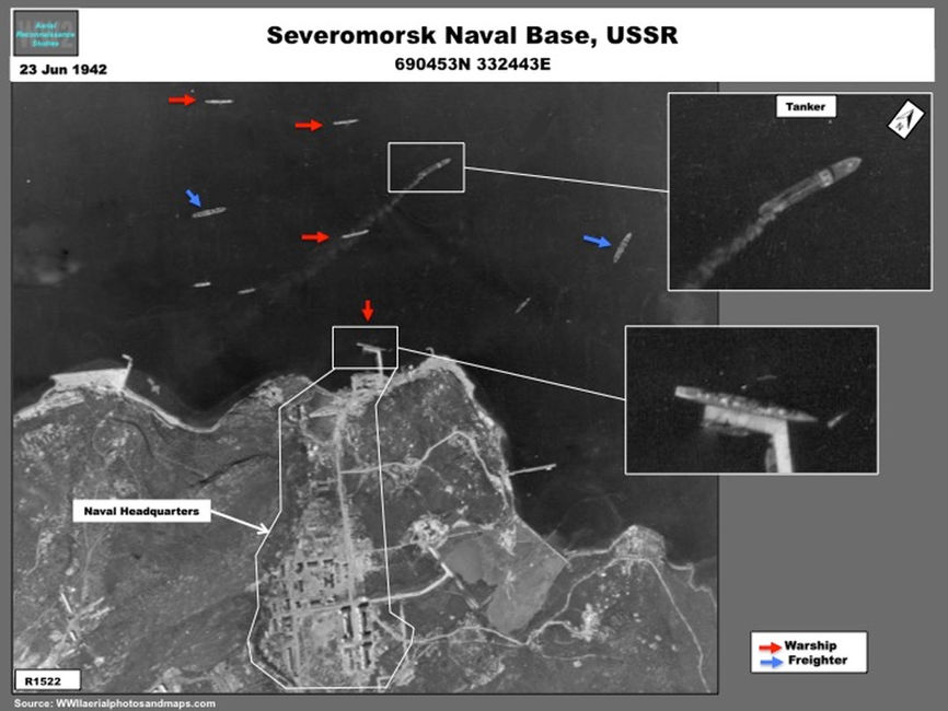 Aerial photo Severomorsk Naval Base, June 1942  