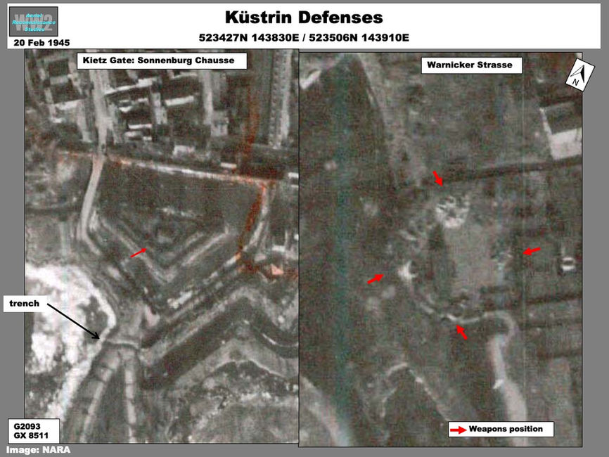Aerial photo showing weapons positions around the Küstrin fortress  on 20 February 1945