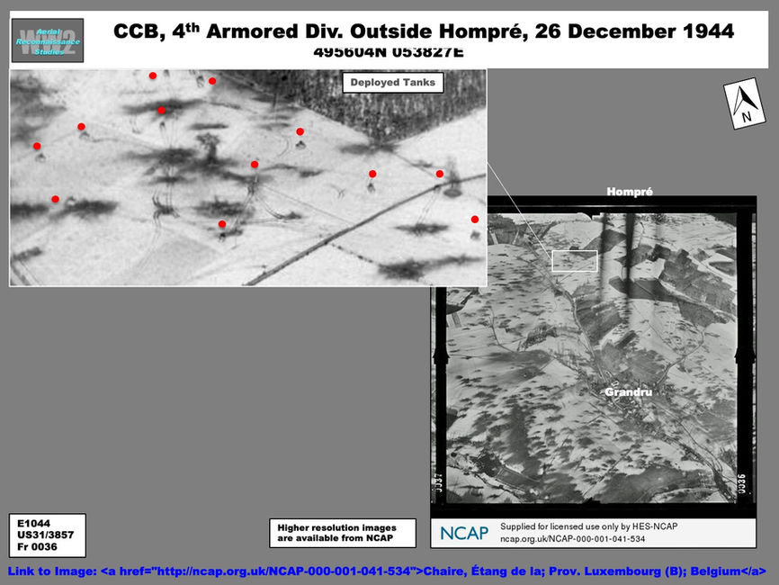 aerial photo of CCB, 4th Armored Div. Outside Hompré, 26 December 1944