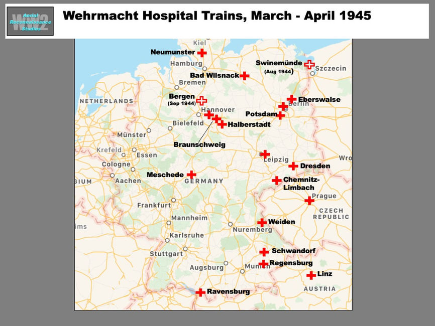 map of Wehrmacht  hospital trains  (Lazarettzüge)  at Weiden, Germany on 10 April 1945