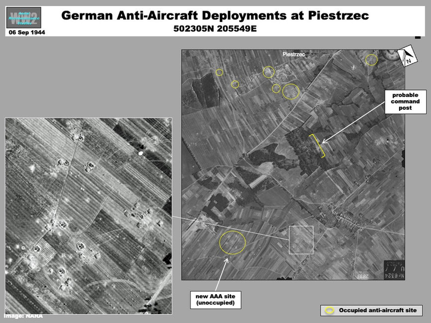 aerial photo of Wehrmacht deployments at Piestrzec  at Baranow-Sandomierz Bridgehead