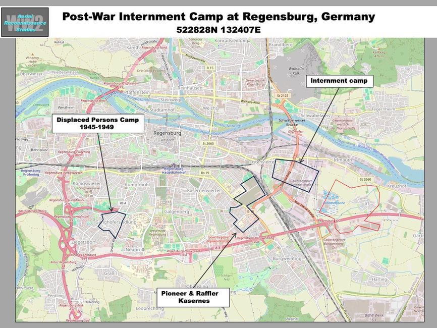 map showing Location of Post-War Internment Camp at Regensburg, Germany 