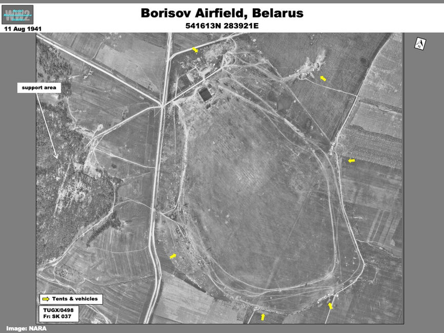 aerial photo of  Borisov Airfield, Belarus Reoccupied by Luftwaffe, June 1944