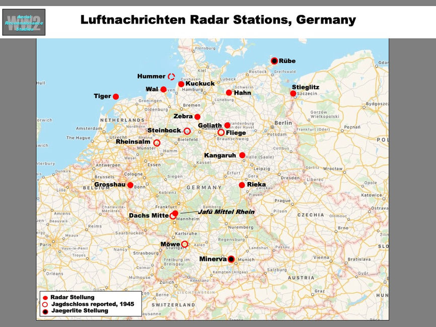 Map showing Luftnachrichten Radar Stations in Germany