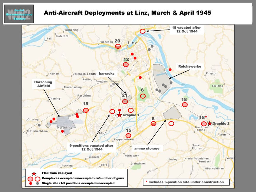 aerial photo, Anti-Aircraft Deployments at Linz, Austria, March & April 1945