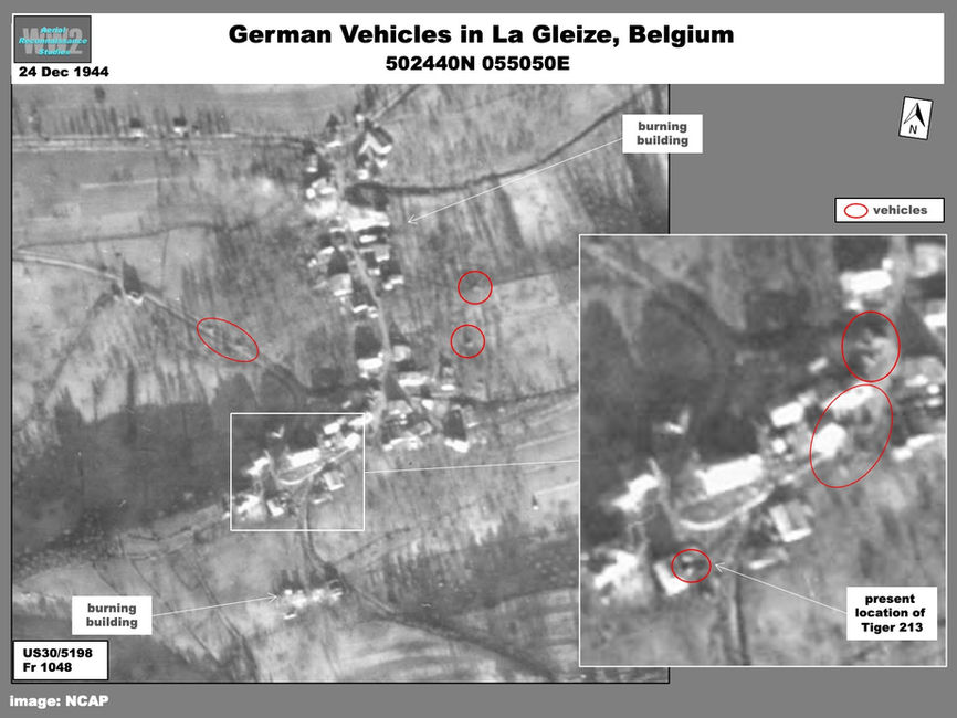 aerial photo of Kampfgruppe Peiper Under Attack at La Gelize, Belgium on 24 December 1944