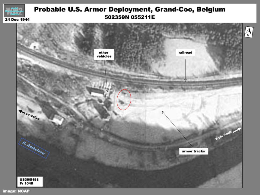aerial photo of Probable U.S. Armor Deployment, Grand-Coo, Belgium  
