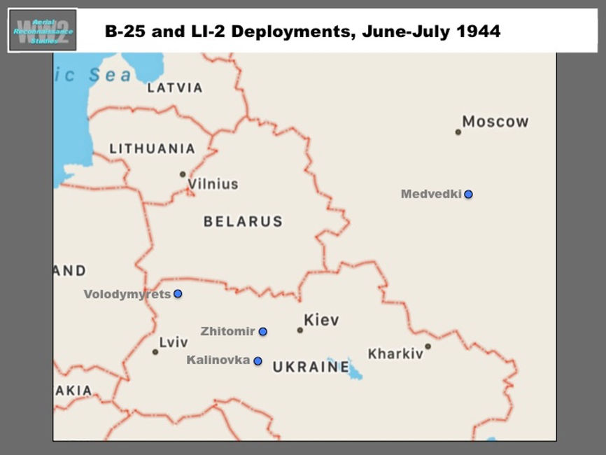 map of Location of Soviet Air Force B-25 & Li-2 Regiments, June & July 1944