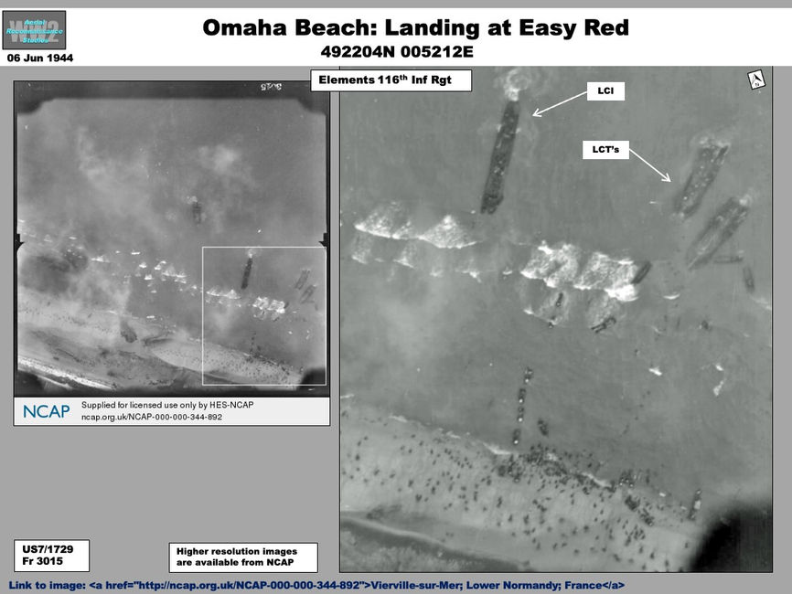 aerial photo of Omaha Beach: Landings at Les Moulins