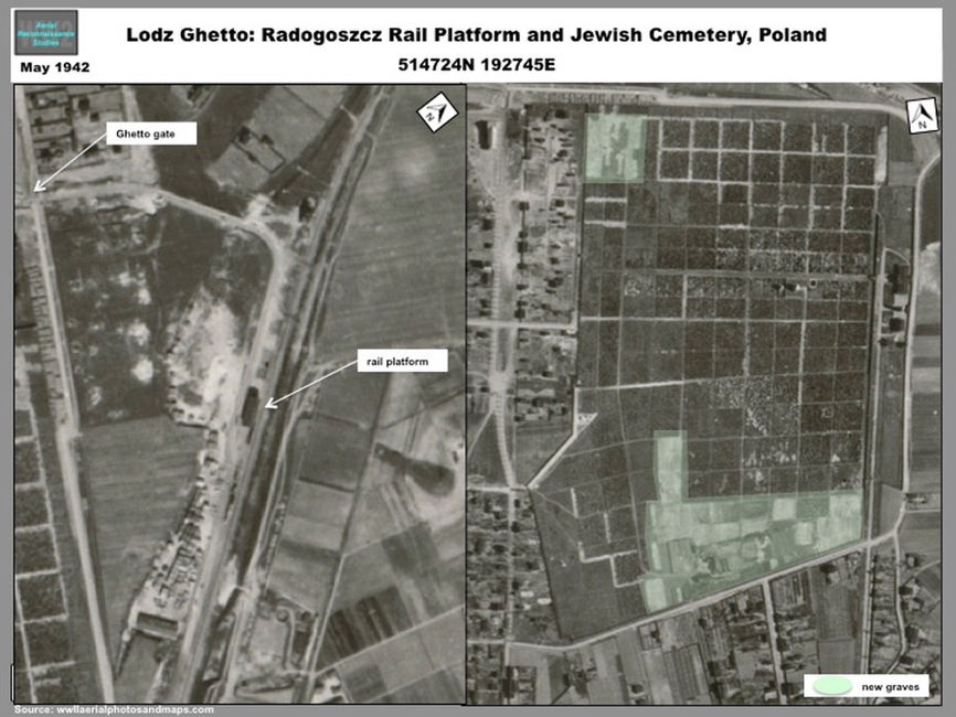 Aerial photo of the The Lodz Ghetto Radogoszcz Rail Platform and Jewish Cemetery  