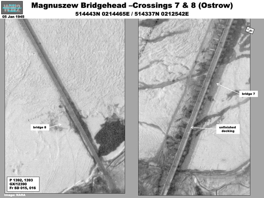 Aerial photo of Vistula River Bridge examples at Magnuszew , Poland