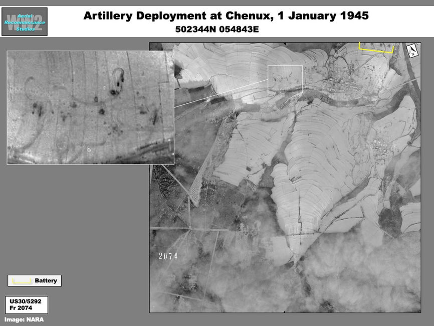 aerial photo of Artillery Deployment at Chenux, 1 January 1945