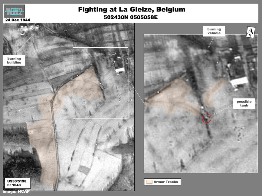 aerial photo of Kampfgruppe Peiper Under Attack at La Gelize, Belgium on 24 December 1944