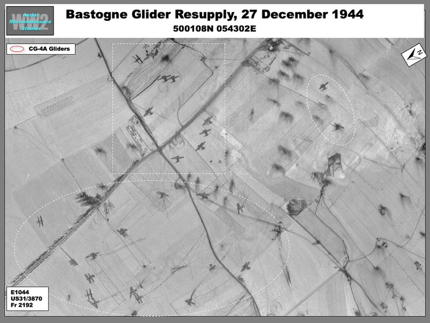 aerial photo of Bastogne Glider Resupply, 27 December 1944