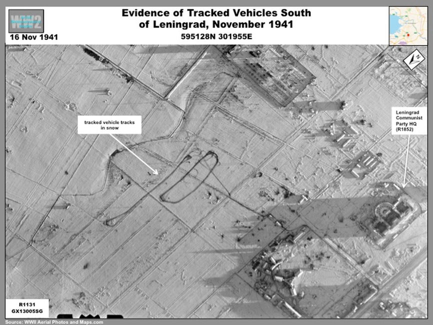 Aerial photo showing evidence of Armored Vehicles South  of  Leningrad, November 1941