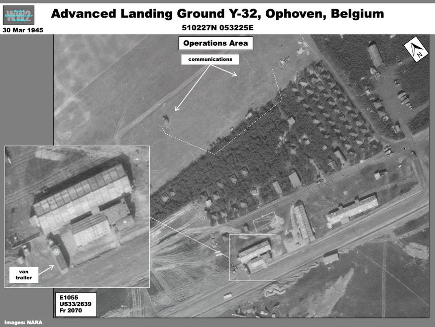 Aerial photo showing Operations and communications areas at  Ophoven  Airfield