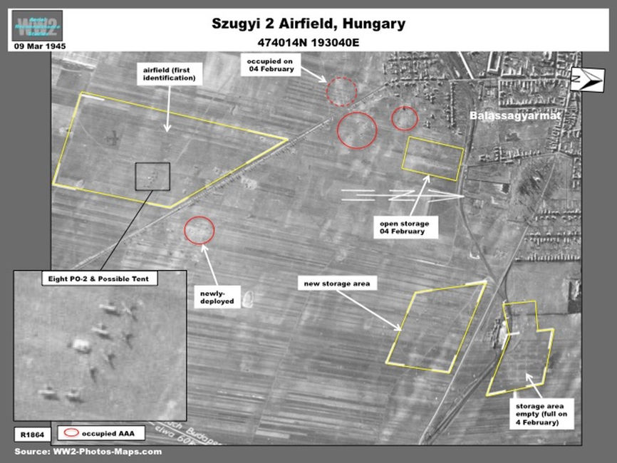 aerial photo of New Soviet Airfields  at Szugyzi, Hungary, March 1945