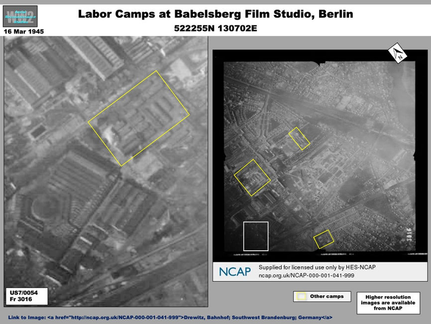 aerial photos of the Forced Labor Camps at the Berlin Babelsberg Film Studios