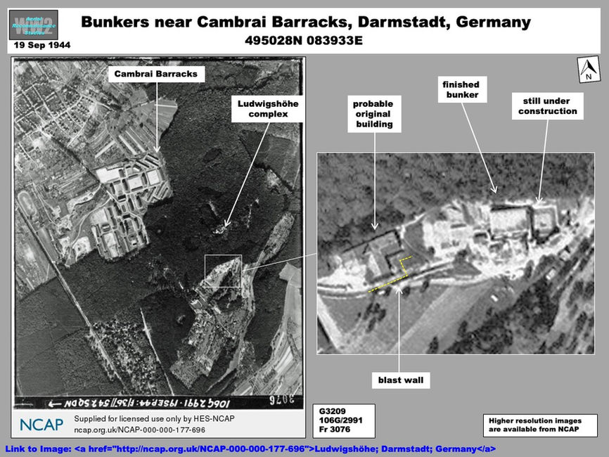 Aerial photo Bunkers for Luftnachrichten Kombinierte Nachtjagd (KONAJA 'DACHS’ )  at Darmstadt, Germany