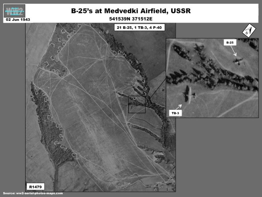 aerial photo of Soviet B-25-Equipped Regiment at Medvedki, Russia