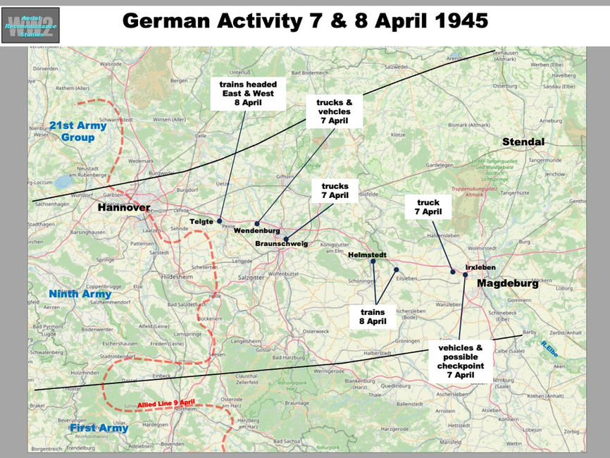 map showing Germany Activity Ahead of U.S. Army Advance to the Elbe