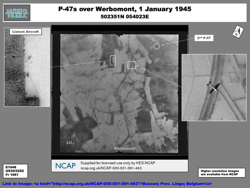 aerial photo of USAAF P-47s over Werbomont, 1 January 1945