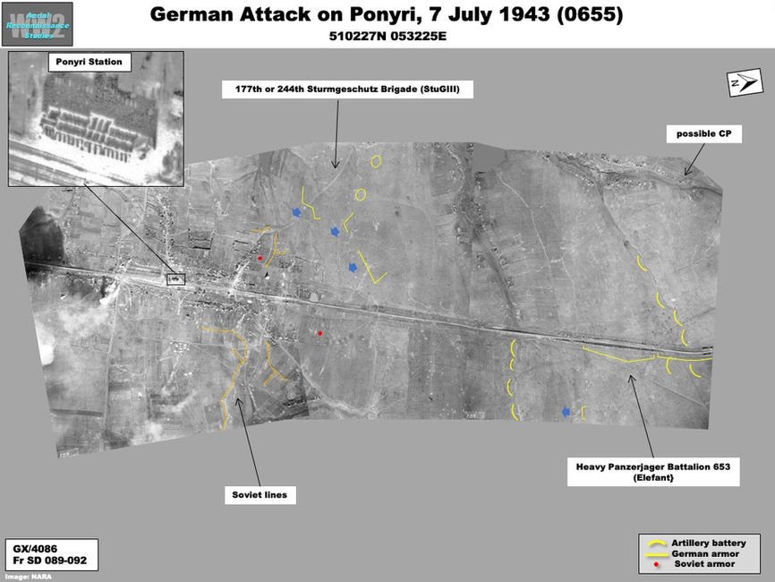 Aerial photo of German Attack on Ponyri, 7 July 1943 (0655) during Battle of Kursk 