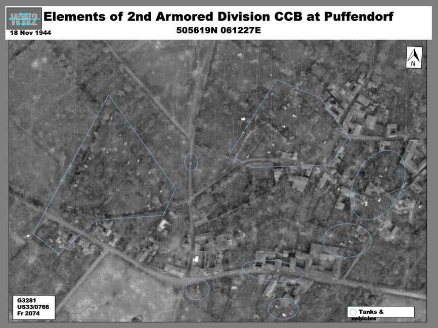 Aerial photo of battle site outside Puffendorf  during the Roer River Offensive, November 1944