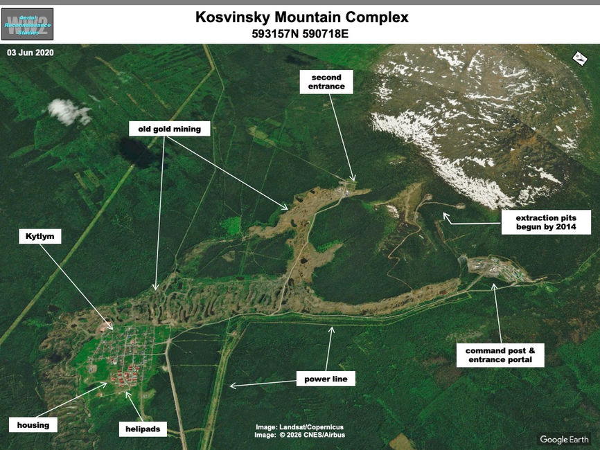 satellite image of The Kosvinsky Mountain Command Post Complex in June 2020
