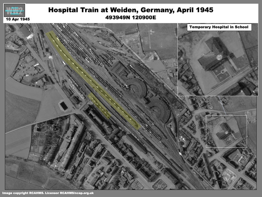 Aerial Photo of Wehrmacht  hospital train (Lazarettzüge)  at Weiden, Germany on 10 April 1945