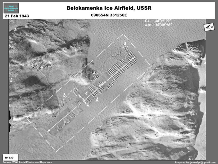  Aerial photo of  Soviet "ice airfield"on Lake Belokamenka, February 1943 
