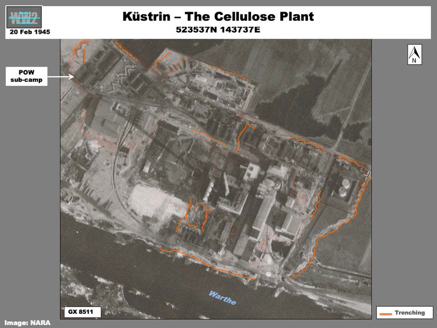 Aerial photo of the Küstrin  defenses the cellulose plant 20 February 1945