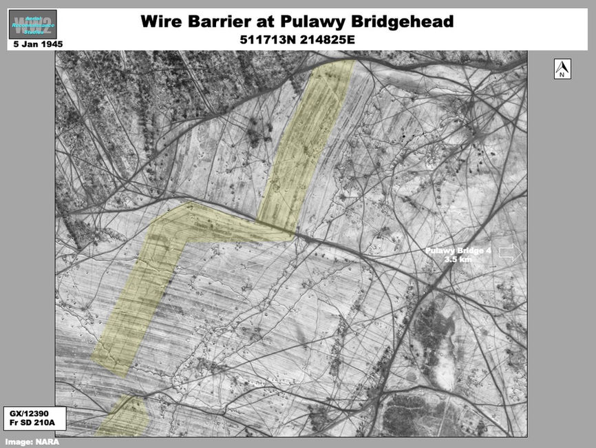 aerial photo of wire barrier protecting  Pulawy Bridgehead