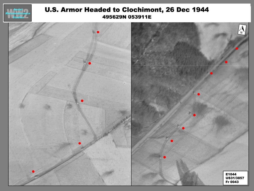 aerial photo of U.S. Armor Headed to Clochimont, 26 Dec 1944
