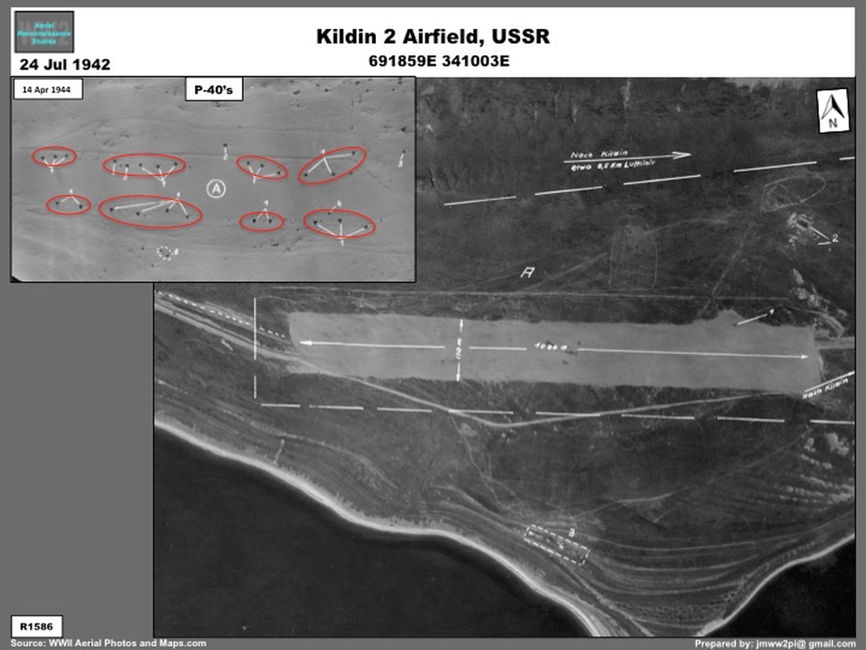 Aerial photo of Lend-lease Aircraft at Kildin 2 Airfield,  July 1944