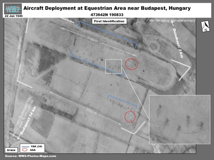 aerial photo of Improvised Soviet Airfield in equestrian area Near Budapest, January 1944