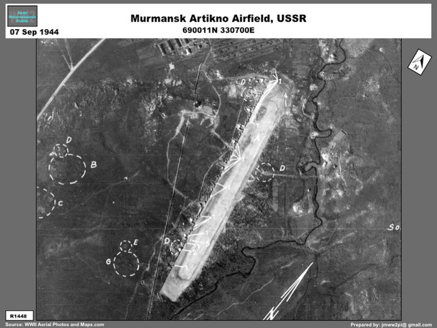 Aerial photo of Lend-lease Aircraft at Murmansk Artikino Airfield,  September 1944