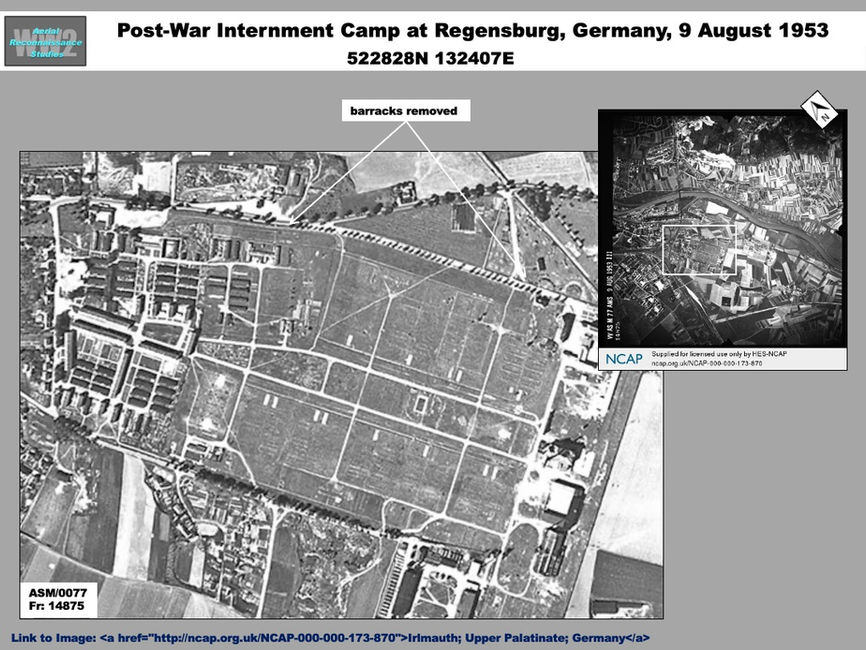 aerial photo showing  Partial Dismantlement of Regensburg Internment Camp, 2 August 1953  