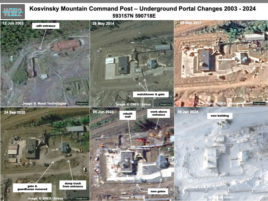 satellite image of The Kosvinsky Mountain Command Post: Evolution of the Underground Entrance Portal 2003-2024