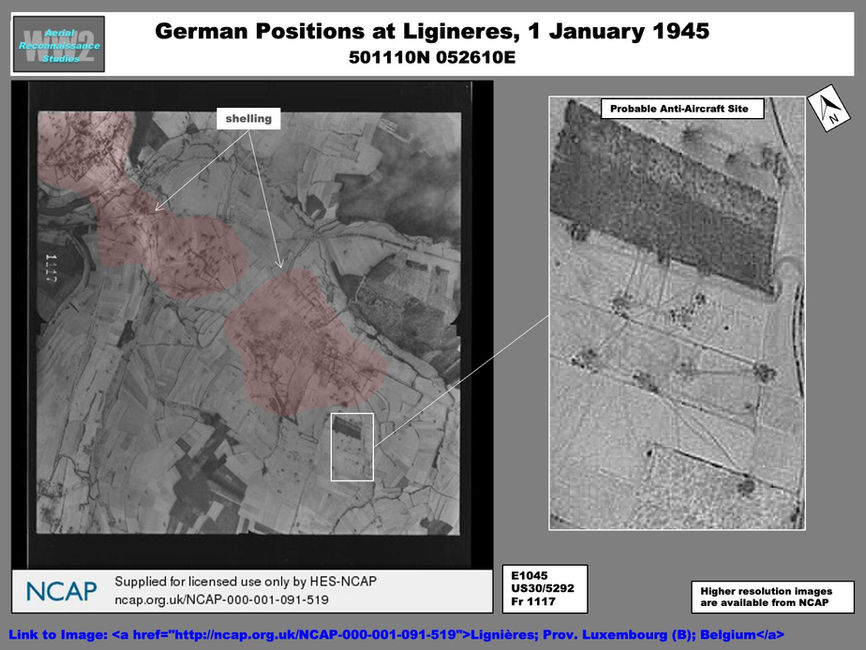 aerial photo of German Positions at Ligineres, 1 January 1945