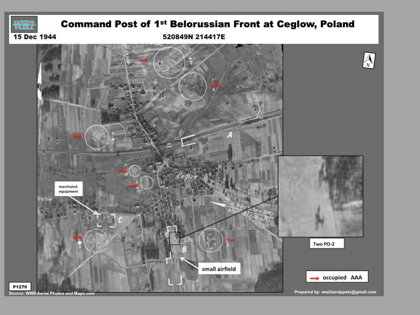 aerial photo of the deployment site of the 1st Belorussian Front at Ceglow, Poland