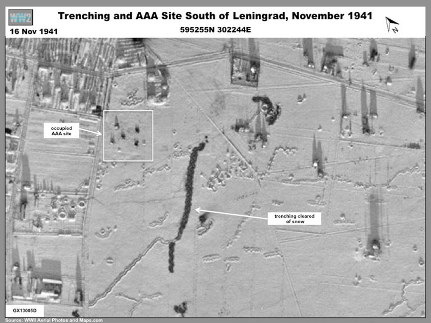 Aerial photo  Trenching and anti-Aircraft Site South of Leningrad, November 1941