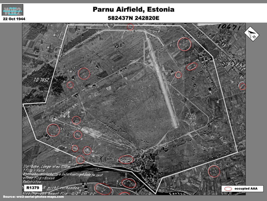 aerial photo oc Tallinn Offensive: Soviet Aircraft at Parnu, Estonia, October 1944.  